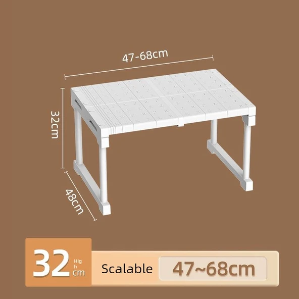 Ayarlanabilir Gardırop Rafı - Uzunluk 47-68 cm, Genişletilmiş 48 cm, Yükseklik 32 cm