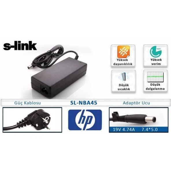 S-Link SL-NBA45 ( HP ) 19V4.74A 7.4*5.0 Notebook Adaptör