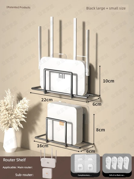 Duvara Monte Router Saklama Kutusu Rafı - Siyah Optik Modem Rafı + Router Raf Seti