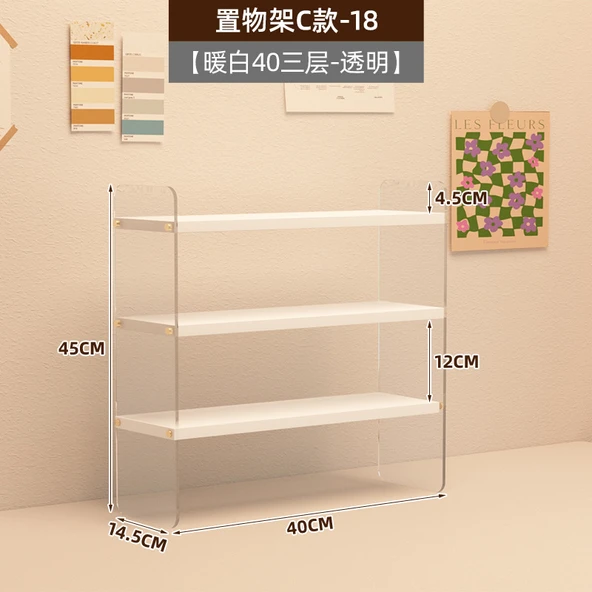 Akrilik Masa Düzenleyici - Beyaz - Şeffaf - 3 Katlı - 40cm