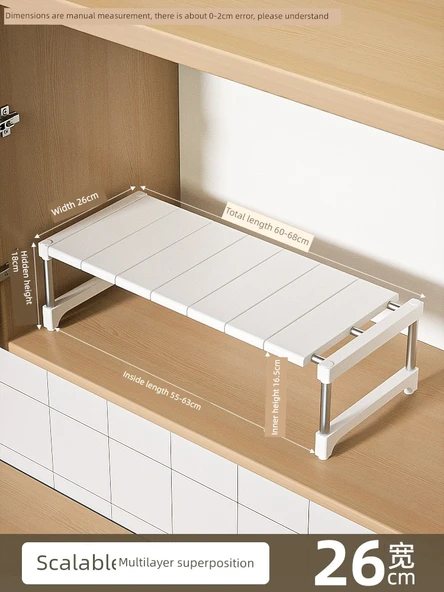 Mutfak Dolabı Organizer Rafı - Düz Uzun (60-68) Genişlik 26 Yükseklik 18cm