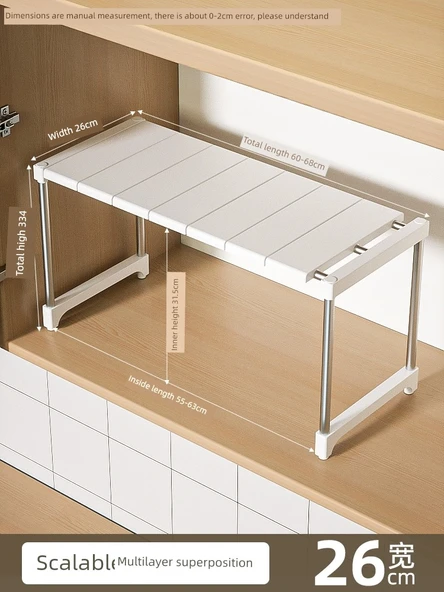 Mutfak Dolabı Organizer Rafı - Düz Uzun (60-68) Genişlik 26 Yükseklik 33cm