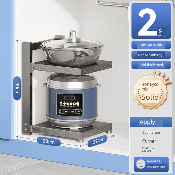 Metal Mutfak Lavabo Rafı - 2 Katlı Petek Desenli Kaymaz - Kurşun Grisi