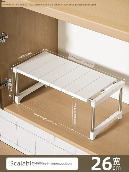 Mutfak Dolabı Organizer Rafı - Düz Uzun (52-60) Genişlik 26 Yükseklik 23cm
