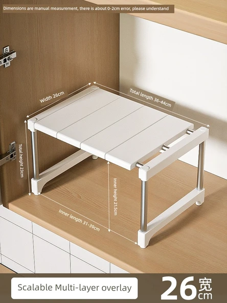 Mutfak Dolabı Organizer Rafı - Düz Uzun (36-44) Genişlik 26 Yükseklik 23cm