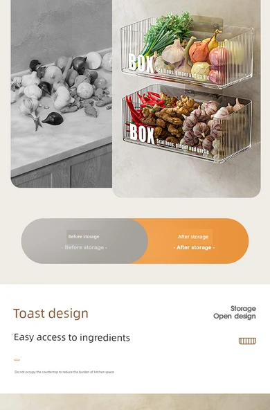 Duvara Monte Mutfak Saklama Sepeti - Büyük Boy Şeffaf Dalgalı Desenli ve Delikli - 2 Adet - Resim 8