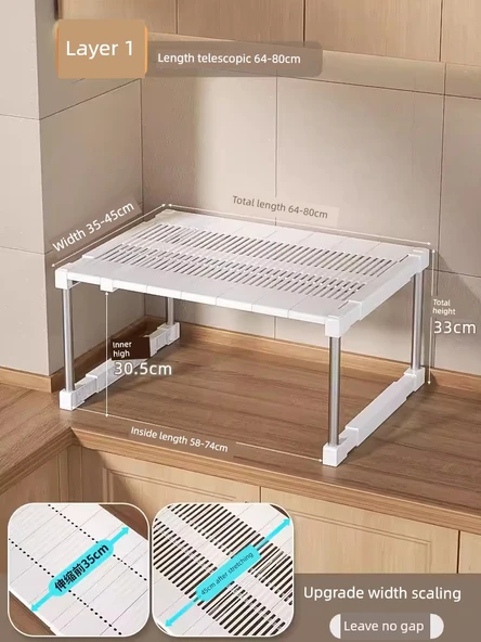 Mutfak Dolabı Organizer Rafı - Uzunluk (64-80) Genişlik (35-45) Yükseklik 33cm