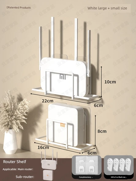 Duvara Monte Router Saklama Kutusu Rafı - Beyaz Optik Modem Rafı + Router Raf Seti