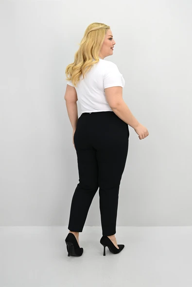 Kadın Büyük Beden Yüksek Bel Kumaş Pantolon 6110-25-1 - 4