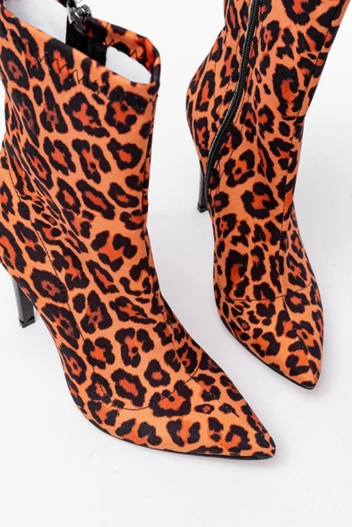 Leopar Yüksek İnce Topuklu Fermuarlı Kadın Bot - 3