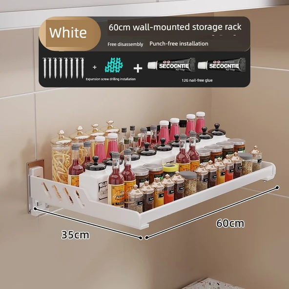 Krem Metal Mutfak Banyo Duvar Rafı - Beyaz 35x60cm Kalınlaştırılmış