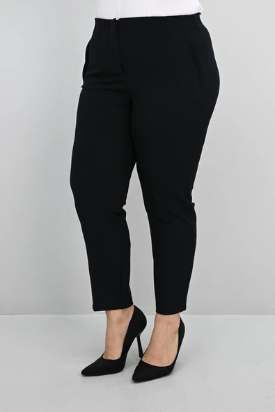 Kadın Büyük Beden Yüksek Bel Kumaş Pantolon 6110-25-1 - 6