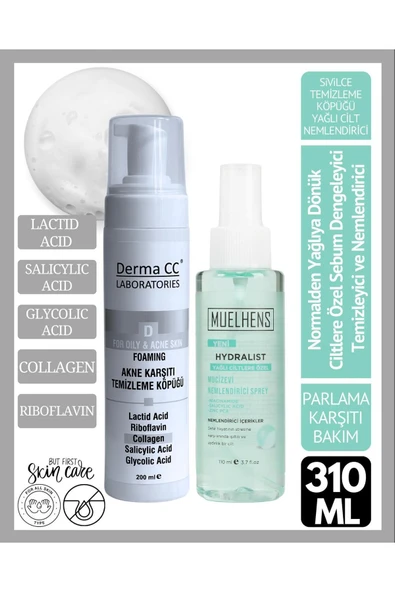 Akne Karşıtı Bakım Köpüğü 200m + MUELHENS Hydralist Işıltılı Nemlendirici 110m