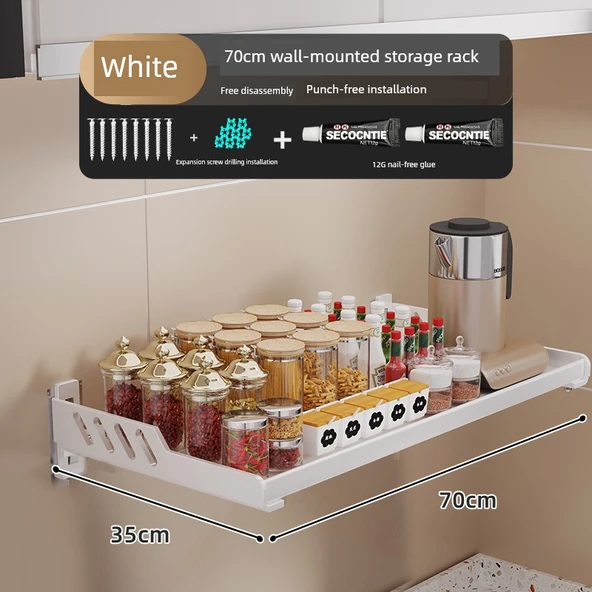 Krem Metal Mutfak Banyo Duvar Rafı - Beyaz 35x70cm Kalınlaştırılmış