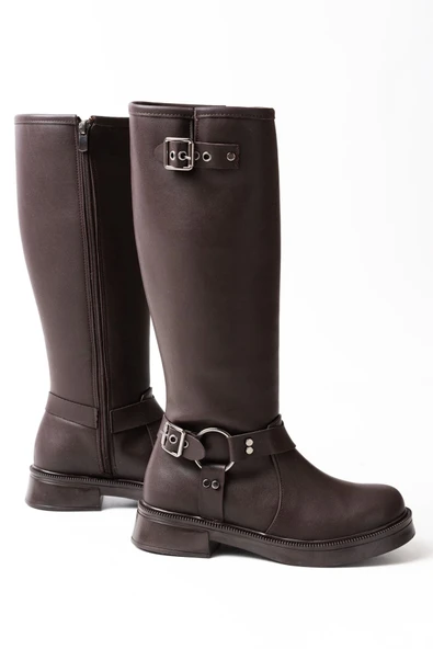 Kahverengi Toka Aksesuarlı Fermuarlı Günlük Kadın Çizme - 4