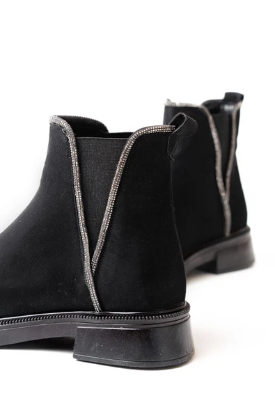 Siyah Süet Taş Aksesuarlı Lastikli Günlük Kadın Bot - 5