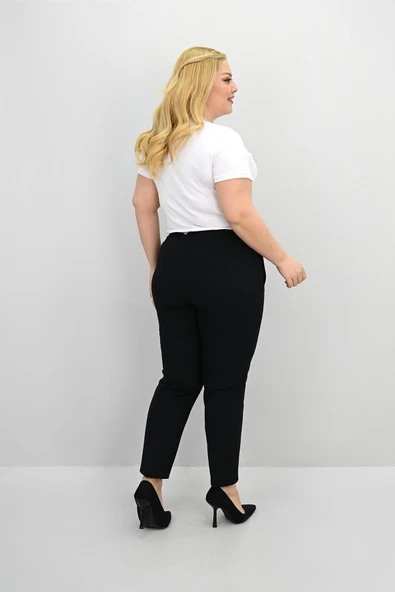 Kadın Büyük Beden Yüksek Bel Kumaş Pantolon 6110-25-1 - 4