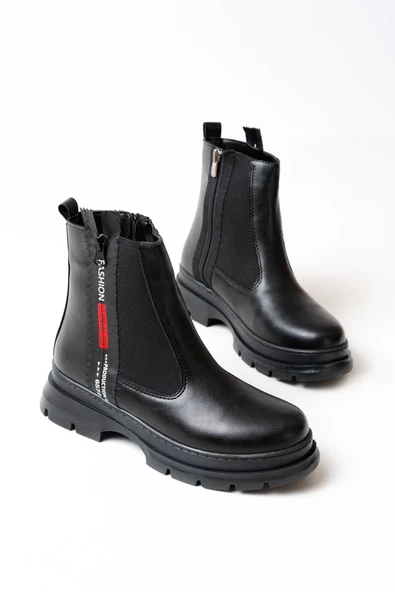 Siyah Fashion Aksesuarlı Fermuarlı Günlük Kadın Bot - 3