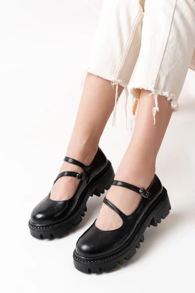 Siyah Rugan Günlük Yüksek Tabanlı Loafer Ayakkabı - 2