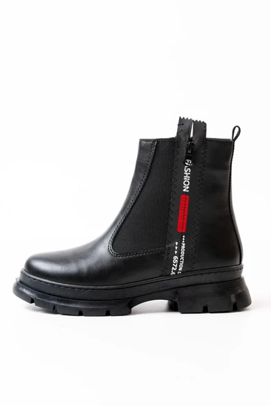 Siyah Fashion Aksesuarlı Fermuarlı Günlük Kadın Bot - 4