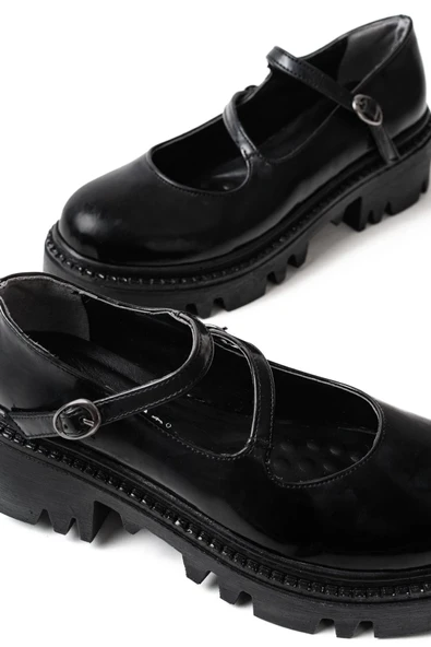 Siyah Rugan Günlük Yüksek Tabanlı Loafer Ayakkabı - 5