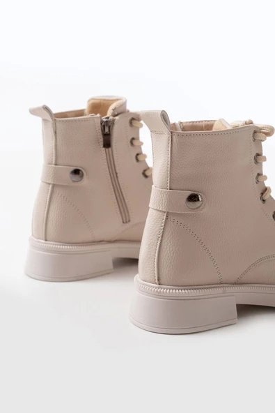Bej Bağcıklı Fermuarlı Günlük Kadın Bot - 5