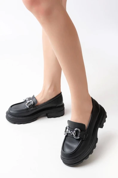Siyah Günlük Yüksek Tabanlı Loafer Ayakkabı - 3