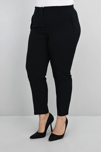 Kadın Büyük Beden Yüksek Bel Kumaş Pantolon 6110-25-1 - 6