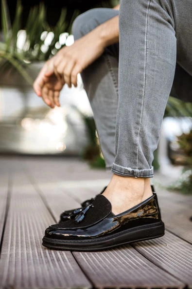 TB002 RST Loafer Verniciata Erkek Ayakkabı SIYAH