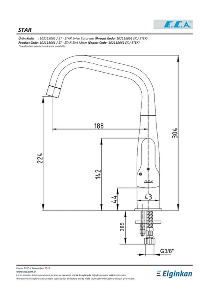 ECA Star Kuğu Borulu Eviye / Evye / Mutfak Bataryası 102118061 - 2