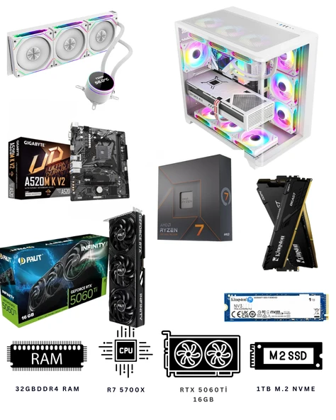 Alltech Polar Light 32X Ryzen 7 5700X 32 GB DDR4 1TB NVME M.2 RTX 5060Tİ Ekran Kartlı Oyuncu Bilgisayarı