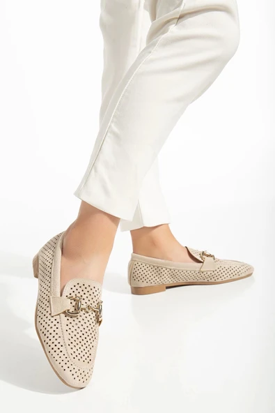 Bej Süet Delikli Günlük Kadın Babet - 2