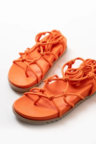 Orange Bilekten Bağcıklı Kadın Sandalet - 5