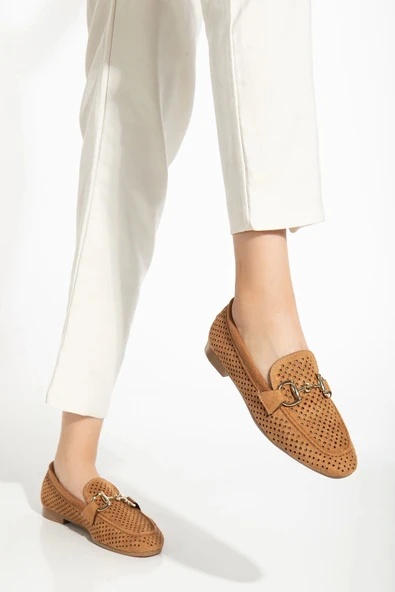 Taba Süet Delikli Günlük Kadın Babet - 5