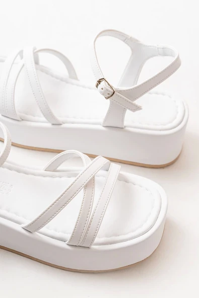 Beyaz Dolgu Kadın Sandalet - 5