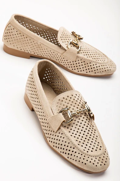 Bej Süet Delikli Günlük Kadın Babet - 4