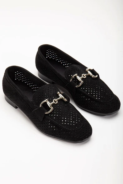 Siyah Süet Delikli Günlük Kadın Babet - 2