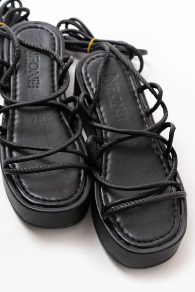 Siyah Dolgu Kadın Sandalet - Resim 3