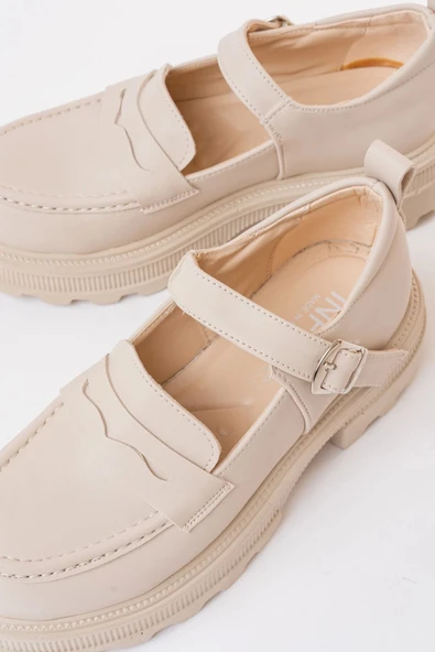 Bej Süet Kadın Günlük Yüksek Tabanlı Loafer Ayakkabı - 5