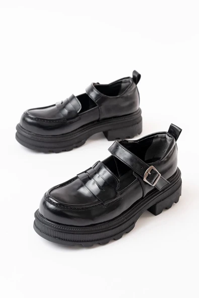 Siyah Rugan Günlük Yüksek Tabanlı Loafer Ayakkabı - 3