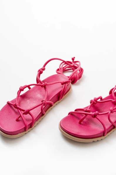 Fuşya Bilekten Bağcıklı Kadın Sandalet - Resim 2