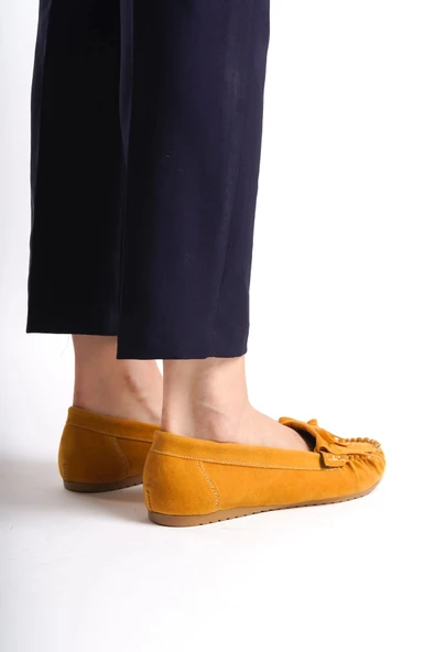 Hardal Süet Püsküllü Günlük Kadın Babet - 2