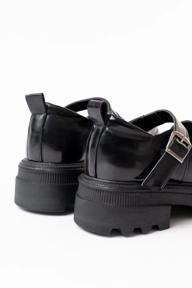 Siyah Rugan Günlük Yüksek Tabanlı Loafer Ayakkabı - 5