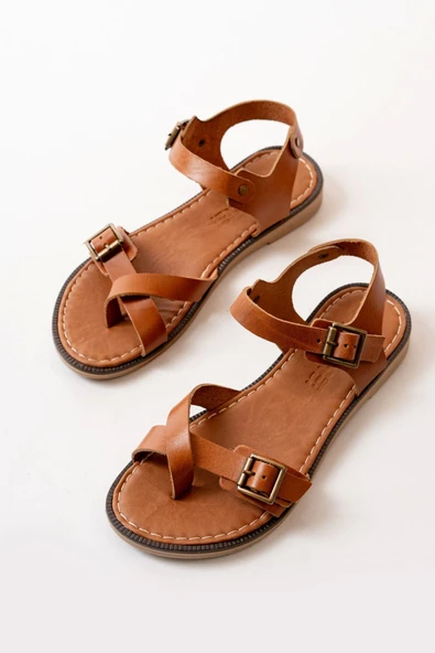 Taba Ortopedik Hakiki Deri Kadın Sandalet - 4