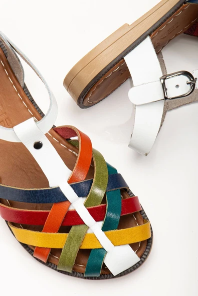 Beyaz Multi Ortopedik Hakiki Deri Kadın Sandalet - Resim 2