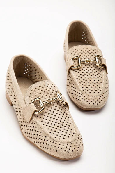 Bej Süet Delikli Günlük Kadın Babet - 3