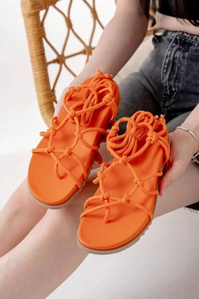 Orange Bilekten Bağcıklı Kadın Sandalet - 3