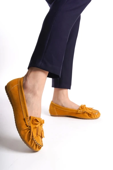 Hardal Süet Püsküllü Günlük Kadın Babet - 3