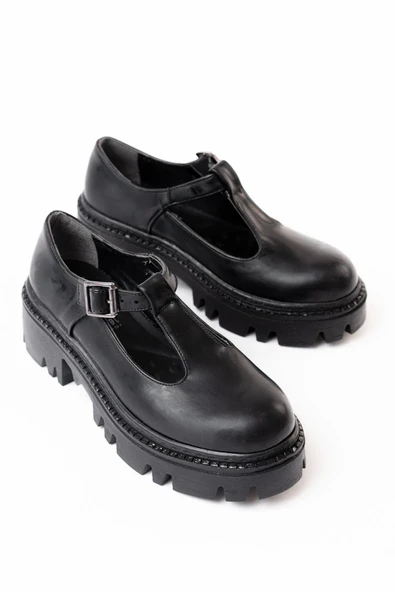 Siyah Rugan Günlük Yüksek Tabanlı Loafer Ayakkabı - 5