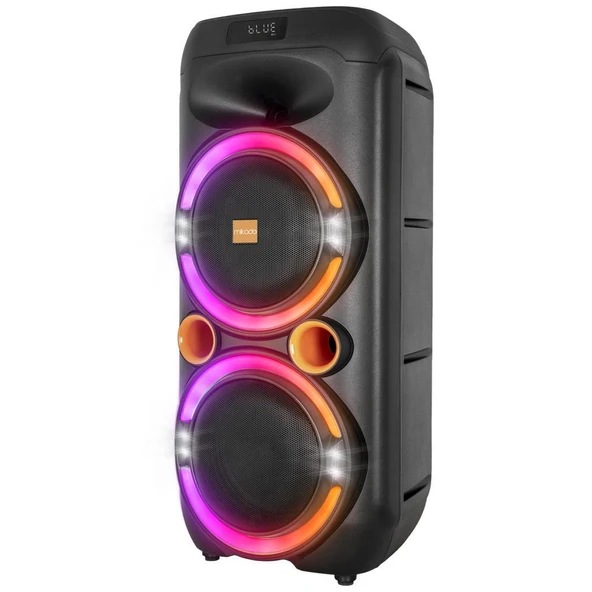 Mikado Bykalite MD-208KP 40W Işıklı 7.4V 3600mAh Siyah 1 VHF UV Mikrofonlu USB/BT/TF/TWS/AUX 2 Mik Girişli Type-C Şarjlı Toplantı